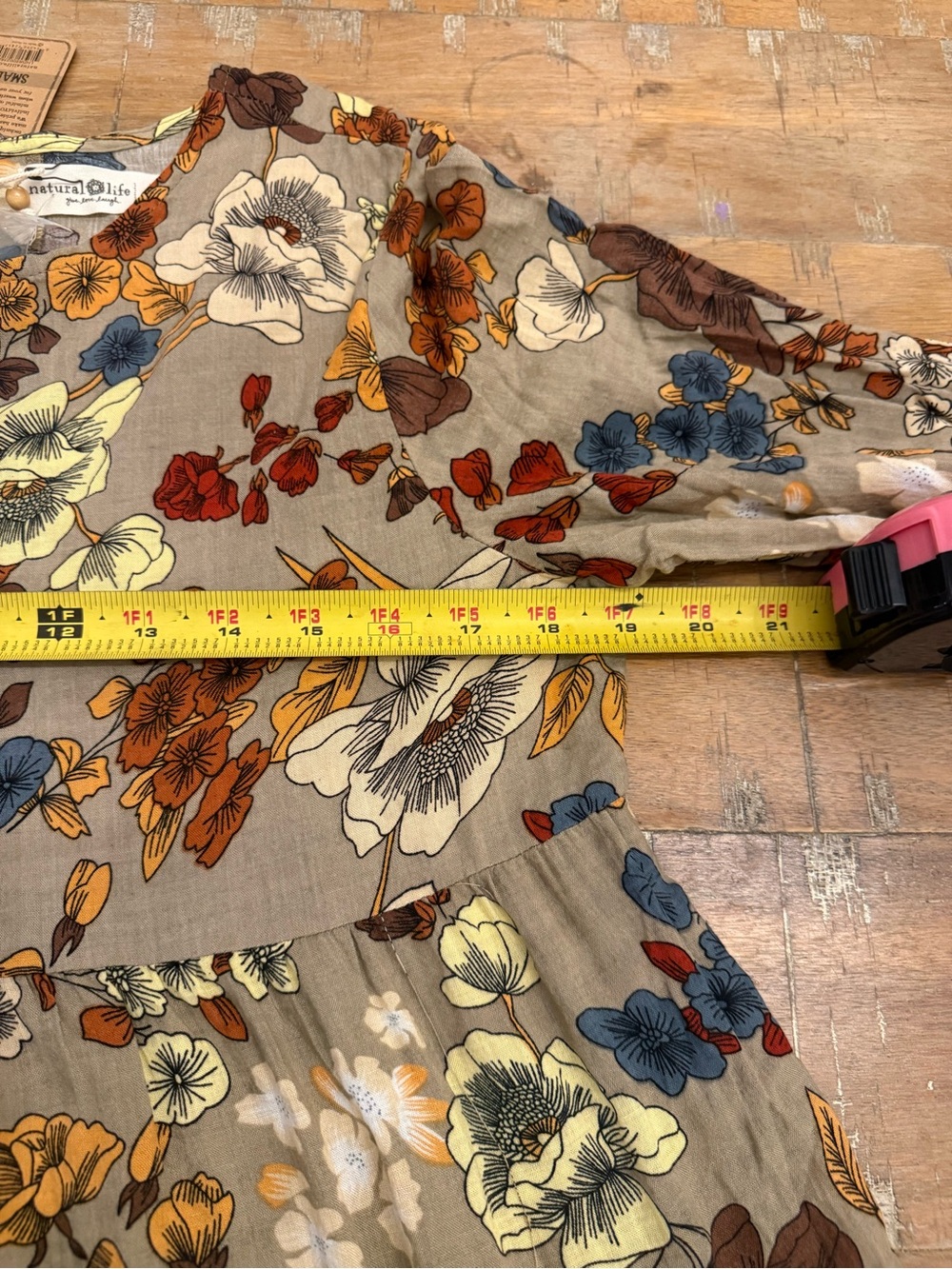 NATURAL LIFE Floral Tiered Dress in Olive with Yellow, Blue & Rust Flowers - Picture 10 of 12